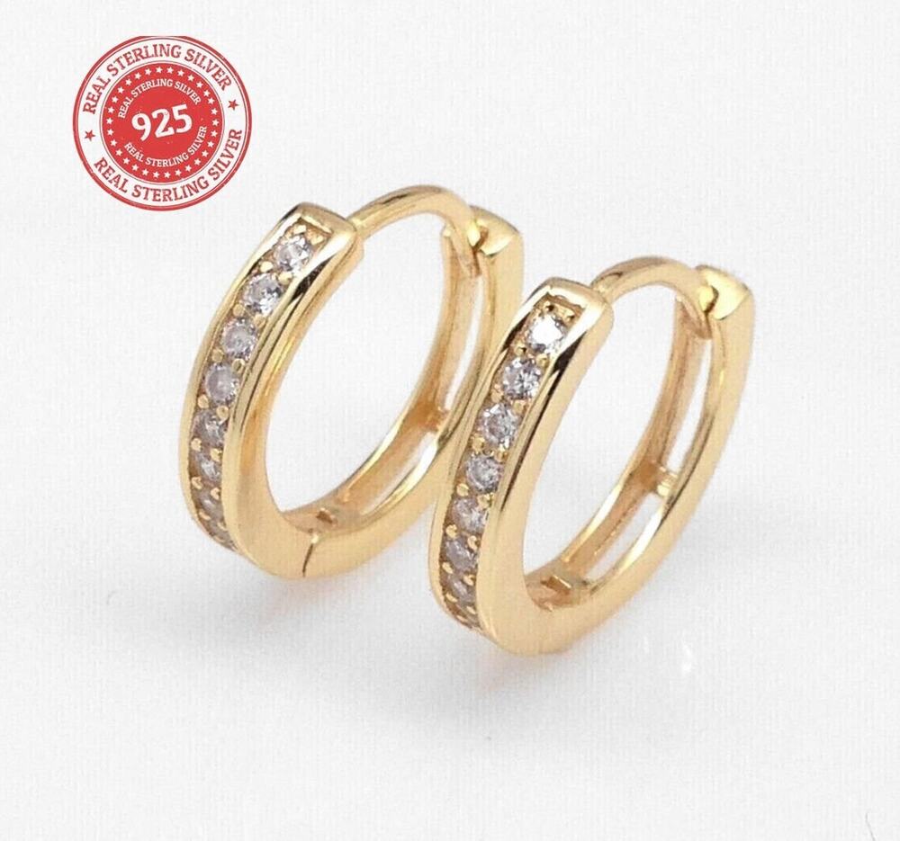 14K Yellow Gold over 925 Sterling Silver CZ Hoop Earrings 15mm